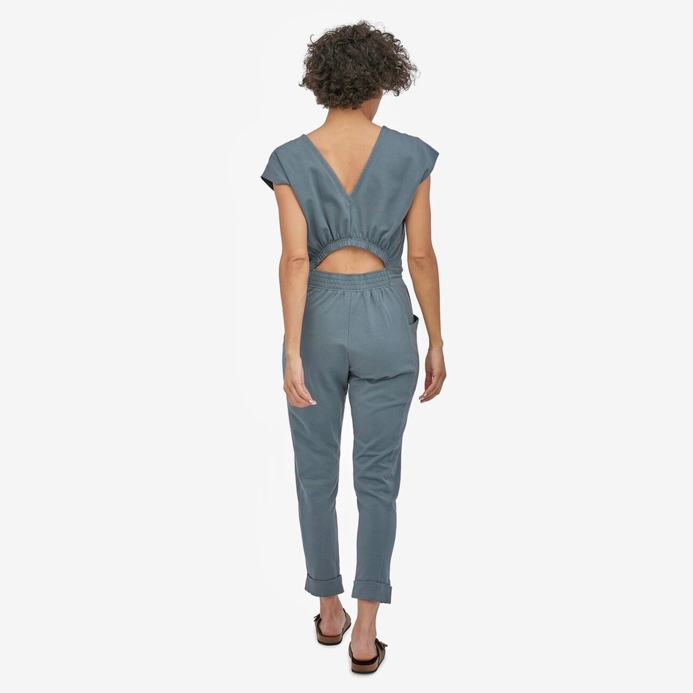 Patagonia Organic Cotton Roaming Jumpsuit Blue Gray Short Sleeve Size Medium